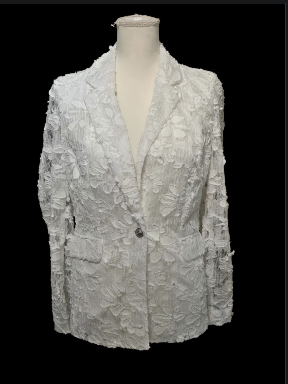 Karl Lagerfeld Textured Floral Single-Button White Blazer